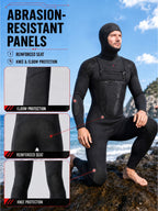 OUZO 3mm Black Neoprene One-Piece Wetsuit - Cold Water Diving Suit