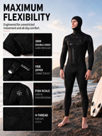 OUZO 3mm Black Neoprene One-Piece Wetsuit - Cold Water Diving Suit