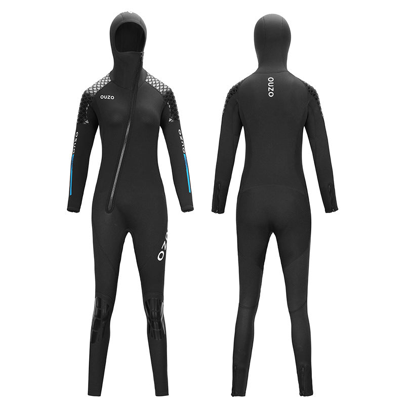 OUZO 3mm Damen Neopren Einteiler Tauchanzug – Kapuze Ganzkörper Thermo Taucheranzug
