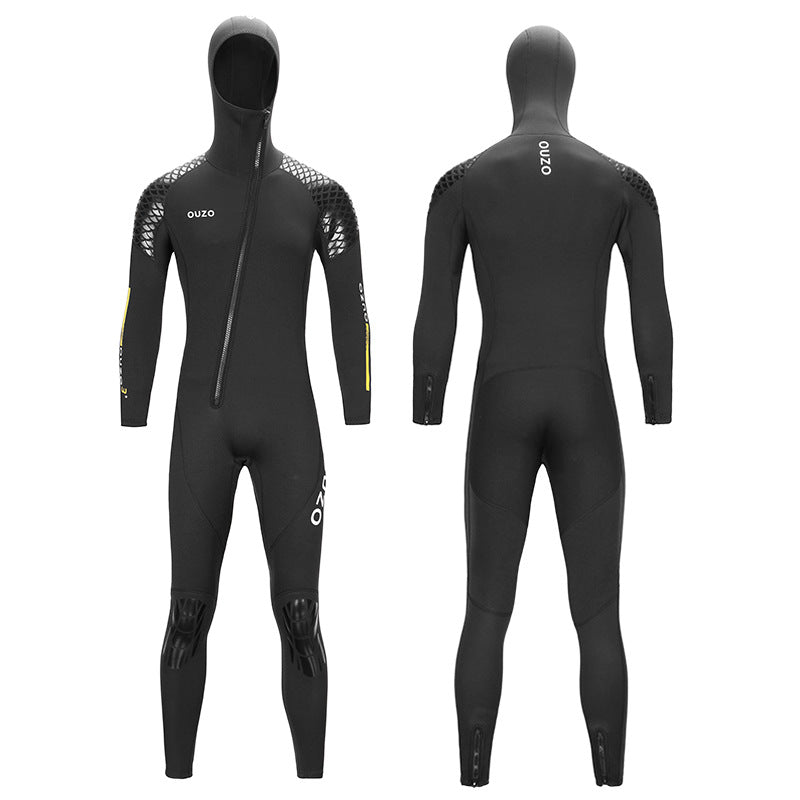 OUZO 3mm Unisex Neopren-Einteiler-Neoprenanzug - Kapuzen-Ganzkörper-Thermo-Tauchanzug