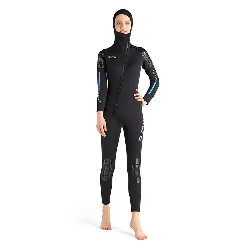 OUZO 3mm Damen Neopren Einteiler Tauchanzug – Kapuze Ganzkörper Thermo Taucheranzug Zweitbild
