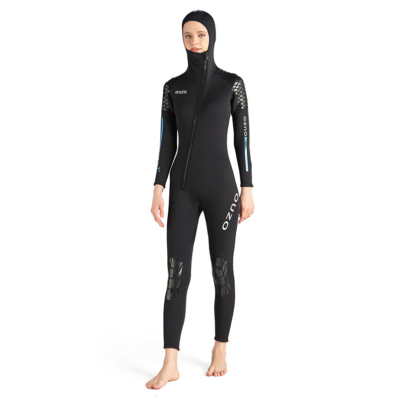 OUZO 3mm Damen Neopren Einteiler Tauchanzug – Kapuze Ganzkörper Thermo Taucheranzug