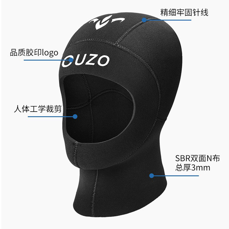 OUZO 3mm Neopren-Taucherhaube - Thermohaube für Kaltwasser