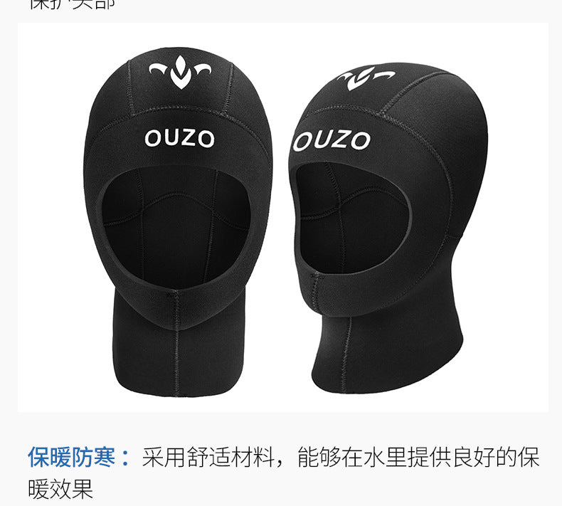 OUZO 3mm Neopren-Taucherhaube - Thermohaube für Kaltwasser